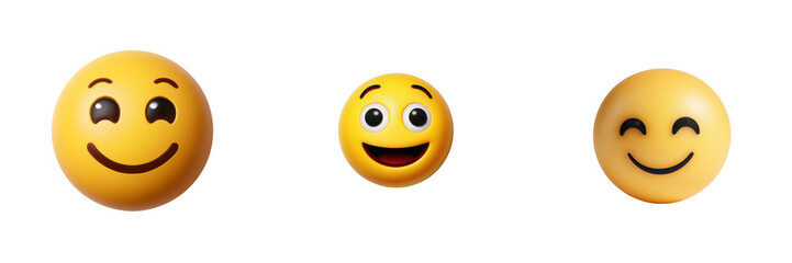 Fototapeta premium Set of Simple smiling yellow emoji ball object, minimal design on transparent png background. Ai generated