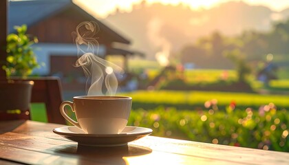 Morning Coffee Serenity - A Cup of Warmth in Natures Embrace.