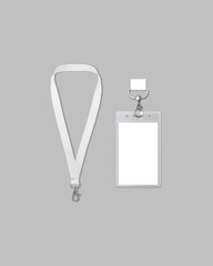 ID card holder with white colored lanyard mockup isolated on a grey background. 3d rendering.vertical portrait orientation