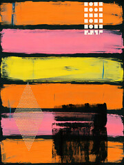 Vibrant Brushstroke Layers with Modern Geometric Shapes