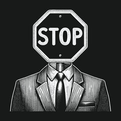 Stop Sign Head: A Conceptual Illustration of Business Obstacles.