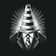 Traffic Cone Head: A Symbol of Bureaucracy and Conformity.