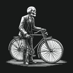 Obraz premium Skeleton Cyclist: A Grim Ride Through the Afterlife.