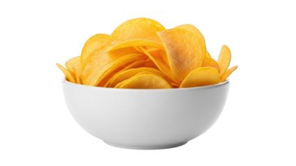 White Bowl Filled with Potato Chips on Black Background snacks crisps