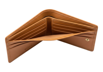 Genuine Brown Leather Wallet with Elegant Stitching for Men Isolated on Transparent PNG Background.