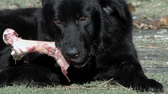 Working Herding Dog Resting While Chewing Bone, Tandil, Argentina - 4K
