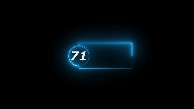Blue Neon Number 71 Inside Circle With Rectangular Frame On Black Background sixty five numeral