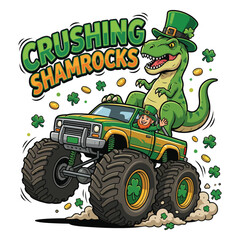 Crushing Shamrocks – St. Patrick’s Day Monster Truck with Leprechaun and Dinosaur © TAPU SHAHA
