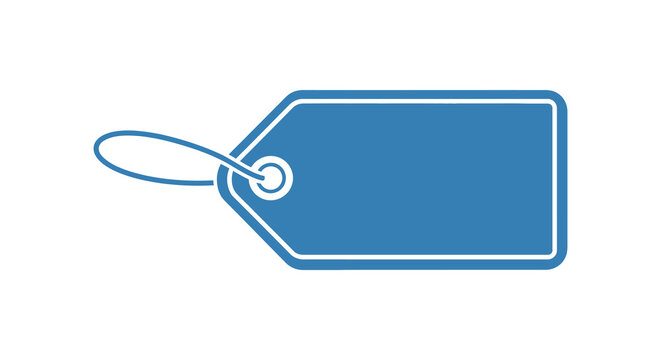 A simple blue label or tag with a string attached isolated on a white background