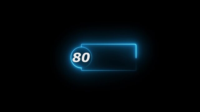 Blue Neon Number 80 Inside Circle With Rectangular Frame On Black Background sixty five numeral