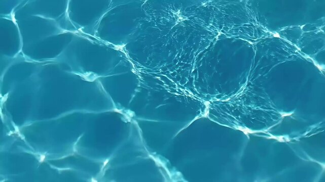 Abstract blue water surface ripples and caustics pattern background, 4k