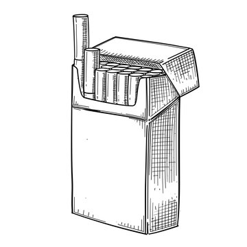 Cigarette pack box tobacco vector line art hand drawn illustration