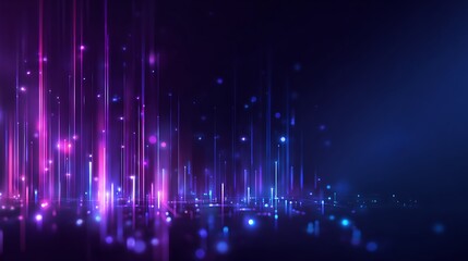 Awesome photo of abstract technology background with vertical light streaks and bokeh in blue and purple.