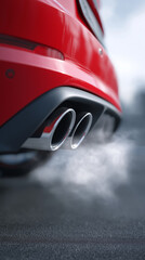 Fototapeta premium Car exhaust pipes releasing visible fumes, symbolizing air pollution, emissions, and environmental impact of transportation. 