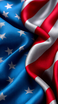 Close-up of the United States and European Union flags waving together
