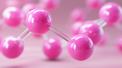 Abstract pink molecular structure on a soft background, symbolizing chemistry, science, and modern biotechnology.

