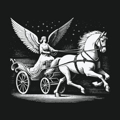 Angel Driving a Horse-Drawn Chariot Through the Starry Night.