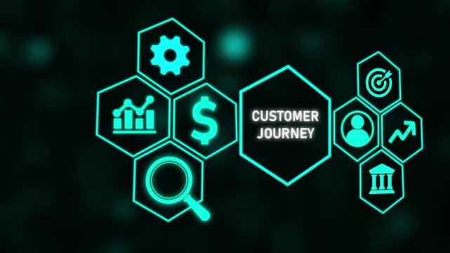 Inscription Customer journey on the virtual display.4k video