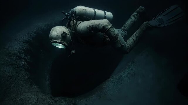 Diver explores a mysterious underwater trench