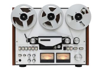 Classic Stereo Tape Recorder for Music and Audio Playback Isolated on Transparent PNG Background.