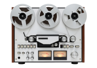Classic Stereo Tape Recorder for Music and Audio Playback Isolated on Transparent PNG Background.