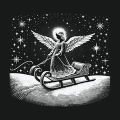 Angel in the Snow: A Vintage Christmas Illustration.