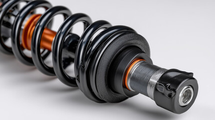Shock absorber and coil spring assembly, precision engineering details highlighted, studio lighting, isolated on white background, suspension repair industry concept