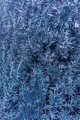 Fototapeta premium frost crystal pattern forming natural icy geometry in deep blue tones symbolizing extreme cold, winter atmosphere, and frozen energy