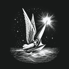 Angel Sailing Boat in Starry Night: A Symbolic Journey.