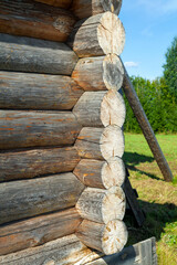 Corner of Wooden Log Cabin with Notched Joint, Close-Up