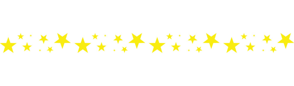 Yellow Star Border Pattern Isolated on White Background, Decorative Star Divider Design