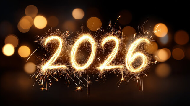 Sparkler light forming the number 2026 against a dark background, symbolizing celebration, future, and New Year.
