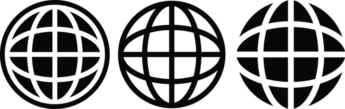 website or internet network line and flat art icon symbol set for apps and websites. world web icon www earth globe