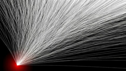 Abstract light trails on black background with red glow.