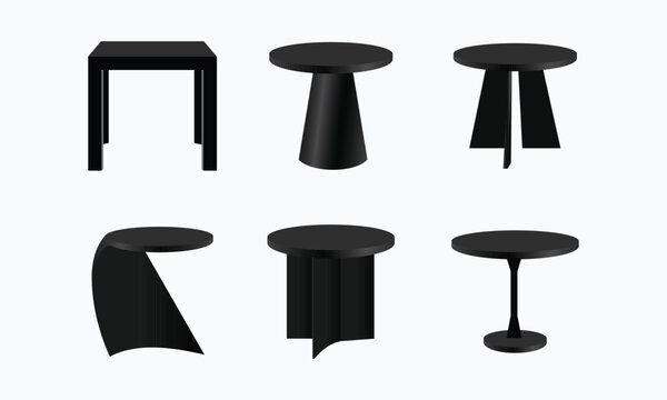 Vector illustration of a professional furniture set featuring black metal office chairs and wooden bar stools as interior design symbols for a blank office layout