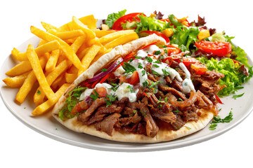 Plate of Gyro with Fries and Salad