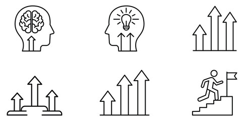 Iconic Ascent: A visual collection of icons. representing the evolution of thought, progress, and goal achievement, all rendered with clean lines and a sense of forward momentum.