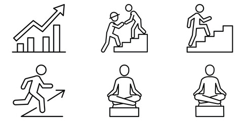 Ascension Icons: A collection of minimalist line icons representing concepts of growth, support, progress, and personal development, providing versatile visuals for various themes.