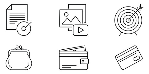 Icon Set for Finances: This collection of icons presents a concise representation of finance and related business. Ideal for visual communication in presentations and projects.