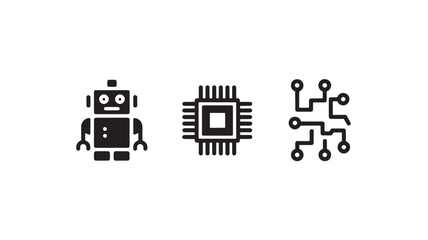 Obraz premium Robot and Circuit Icons in Minimalist Style with Black Color on White Background for Technology Illustration