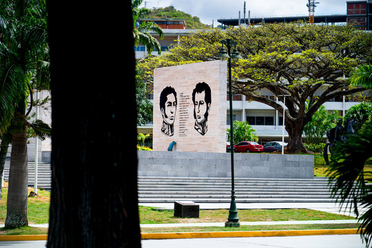 Poeple at the monument to famous people in Caracas, Sala Military Circle Venezuela, Paseo Los Proceres, Venezuela.
