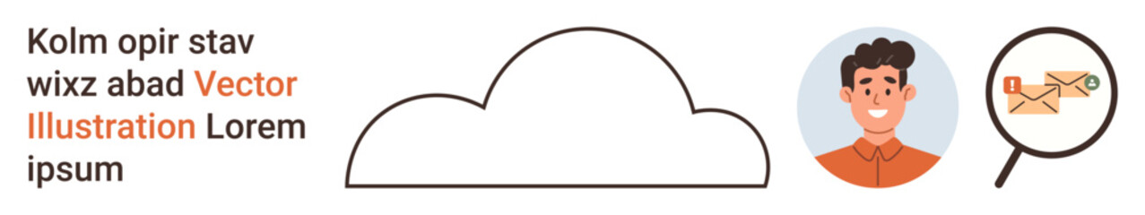 Obraz premium Email management, cloud computing, data security, avatar , digital tools, technology services. Cloud with person avatar and magnified envelope. Email management and cloud computing concept
