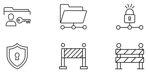 Digital Security Icons: This collection of minimalist icons elegantly symbolizes key aspects of digital security. It features icons, representing essential elements of protection.