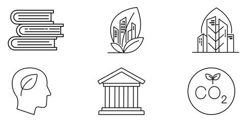 Eco-Education and Sustainability Icon Set: An engaging icon set representing environment awareness, eco-friendly education, with icons showcasing environment conservation.