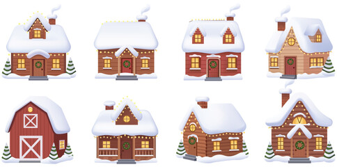 Cozy Winter Cottages: A charming collection of quaint cottages, each crowned with a dusting of fresh snow, evokes a sense of winter warmth and idyllic village life.