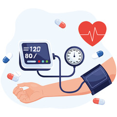 Blood Pressure Monitoring: An illustrative image showcasing a digital blood pressure monitor, connected to an arm, symbolizing health check-ups and medical care.