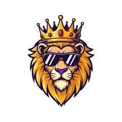 Obraz premium Lion Wearing Sunglasses and Crown Illustration.