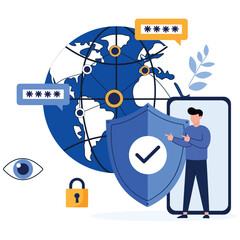 Digital Shield: A visual representation of data security, featuring a protective shield guarding sensitive information within a connected world.