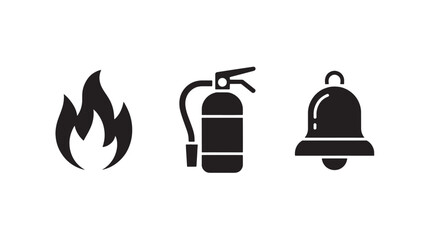 Obraz premium Fire safety icons in simple flat design with black color on white background for emergency preparedness