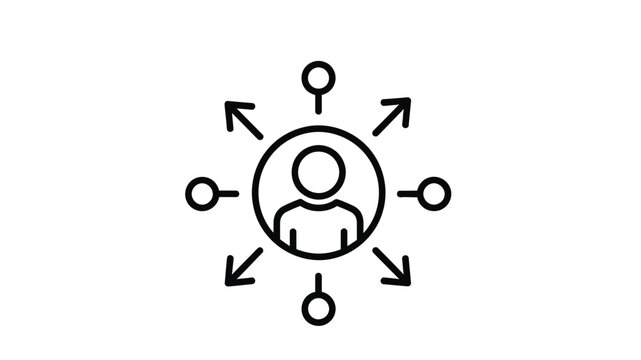 Simple line icon depicting a person connected to multiple points or options around them